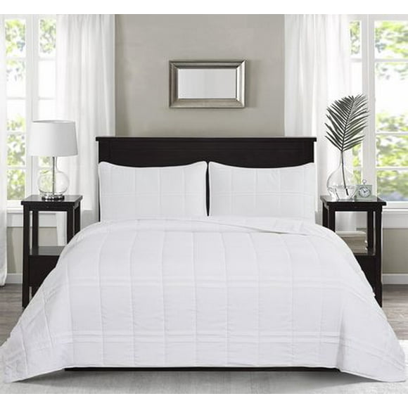 Chaps 3-Piece Jersey Knit Microfiber Quilt and Sham Set - Solid Coverlet Comforter