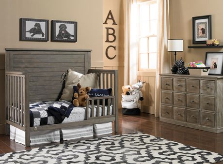 Quinn Convertible Crib In Vintage Grey, Vintage Gray Crib And Dresser