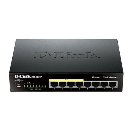 D-Link Commutateur Gigabit de bureau à 8 ports avec 4 ports PoE - DGS-1008P