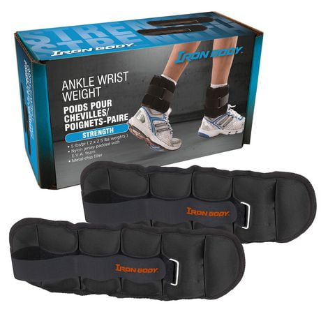 IBF Iron Body Fitness Ankle Wrist Weight Set - 5 lbs. (2.27 kg) Pair (2 x 2.5 lb. [1.13 kg] weights) with Adjustable Velcro Strap - Perfect for Walking, Jogging, Gymnastics, Physical Therapy and Strength Training