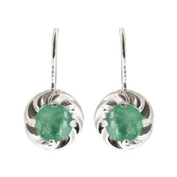 14kt. White Gold Leverback knotted Motif Earrings, set with genuine Emerald