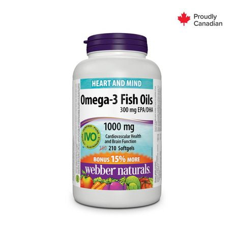 Webber Naturals® Omega-3 Fish Oils 300 mg EPA/DHA, 1000 mg Softgels, 210 Softgels