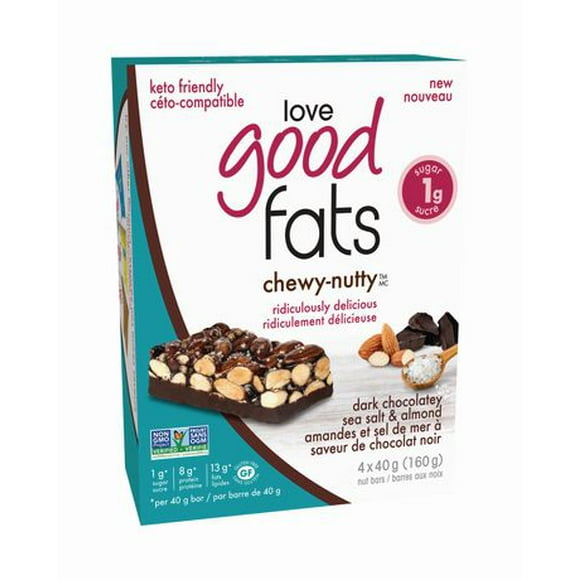 Love Good Fats Chewy Nutty Dark Chocolatey Sea Salt & Almond, 4 x 40g (160g)