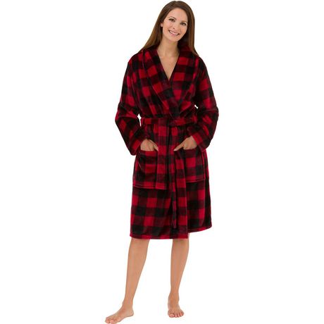 Safdie & Co. Bath Robe Plush Buffalo Plaid S/M Red - Walmart.ca