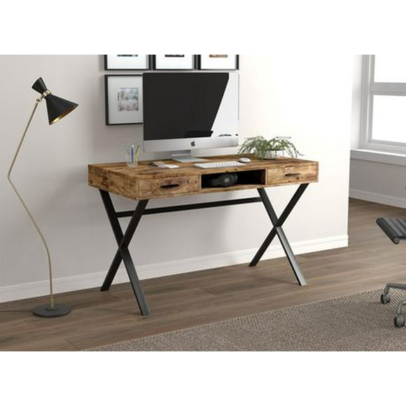 Safdie & Co. Desk 47L Brown Reclaimed Wood 2 Drawers 1 Shelf Black Metal