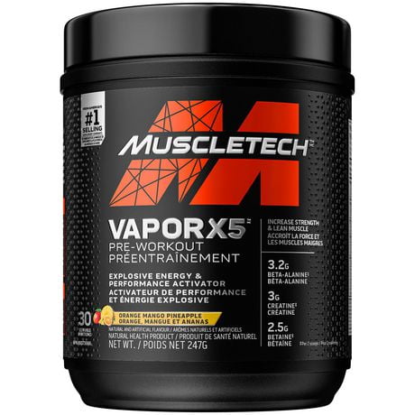 MuscleTech Vapor X5 Pre-Workout, Pre Workout Powder for Men & Women, PreWorkout Energy Powder Drink Mix, Sports Nutrition Pre-Workout Products, Orange Mango Pineapple (30 Servings), 30 servings