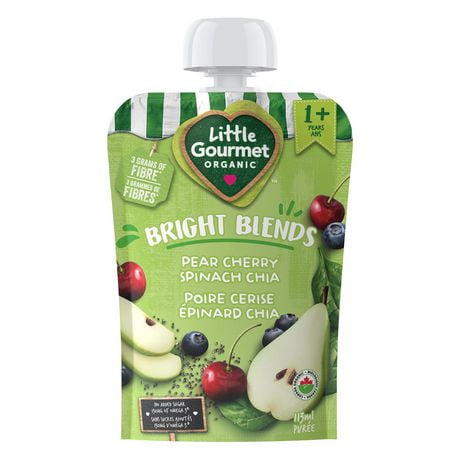 Little Gourmet Organic Bright Blends Pear Cherry Spinach Chia, On-the-go nutrition for busy toddlers