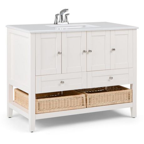 Belmont 42 Inch Bath Vanity In Soft White With White Engineered Quartz Marble Top Walmart Canada