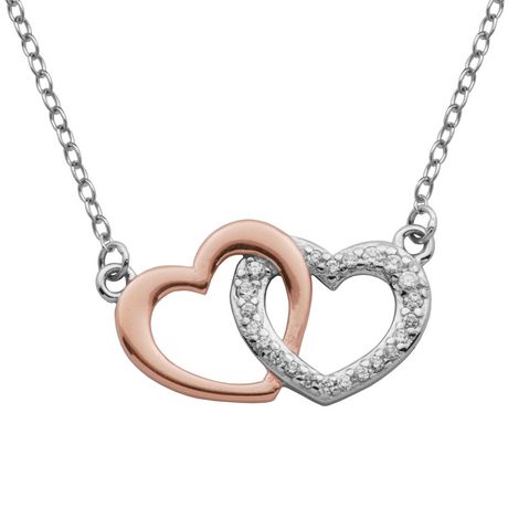 Sterling Silver Rose Gold Plated Cubic Zirconia Double Heart Necklace ...