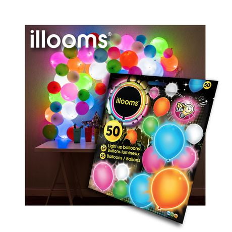 illooms Mixed Light Up LED Balloons 50PK, Pack of 50