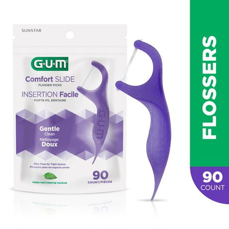 GUM® Comfort Slide Flossers Picks, Silky Floss for Tight Spaces, Fresh Mint Flavour, 90 Count