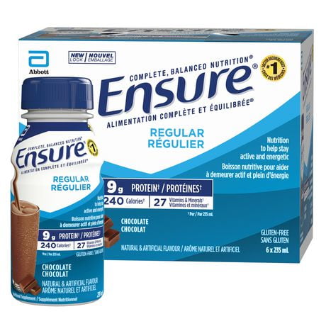 Ensure Regular, Nutritional Supplement Shake, Nutrition To Stay Active And Energetic, Chocolate, 6 x 235-mL Bottles, 6 x 235-mL (6-Pack)