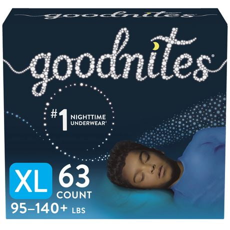 Sous-vêtements de nuit contre l’énurésie nocturne Goodnites pour garçons, TG (95 à 140 lb), 63 unités