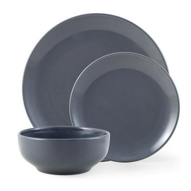 Mainstays Glazed Grey Stoneware Dinnerware Set, 12-Pieces, Color glaze with stoneware