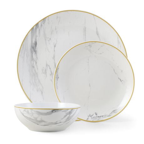 Mainstays 12-Pieces  Stoneware Dinnerware Set, Service for 4, Marble, Decal with stoneware