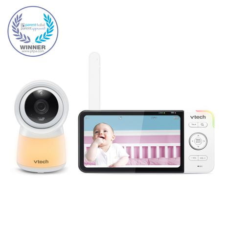 VTech RM5754HD Moniteur vidéo de bébé 1080p intelligent Wi-Fi de 5 po doté d'une caméra HD, d'une veilleuse intégrée et d'une caméra, blanc RM5754HD de VTech RM5754HD