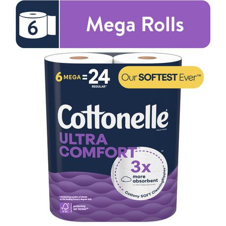 Cottonelle Ultra Comfort Toilet Paper, 6 Mega Rolls (6 Mega Rolls = 24 Regular Rolls), 244 Sheets Per Roll