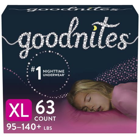 Goodnites Girls' Nighttime Bedwetting Underwear, XL (95-140+ lb.), 63 Ct
