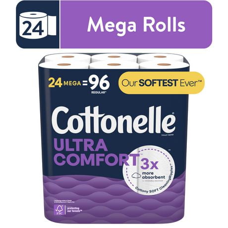 Cottonelle Ultra Comfort Toilet Paper, Strong Toilet Tissue, 24 Mega Rolls (24 Mega Rolls = 96 Regular Rolls), 244 Sheet