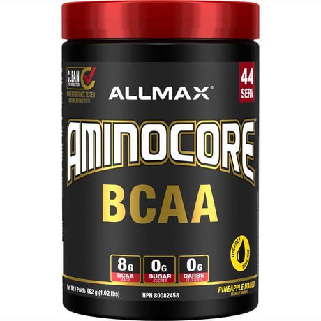 Mélange de boissons pour le soutien musculaire intra-entraînement Allmax Aminocore Ananas Mangue AMINOCORE SOUTIEN MUSCULAIRE INSTANTISÉ INTRA-ENTRAÎNEMENT BCAAS, 462 g