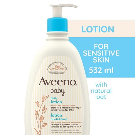 Aveeno Baby Lotion quotidienne, crème hydratante pour la peau sensible de bébé - avoine naturelle, sans parfum 532 ml