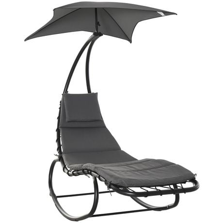 Outsunny Patio Rocking Chaise Lounge Rocking Bed with Canopy Cushion ...