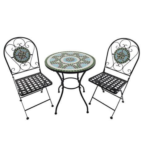 Outsunny 3pc Bistro mosaïque ensemble salle à manger en plein air 2 chaises pliantes meubles de patio