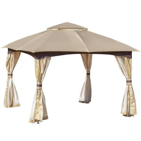 Aosom Outsunny 11' X 11' Steel Gazebo Canopy Party Tent Shelter With Double Roof, Netting Sidewalls, Corner Curtains, Beige Beige Other