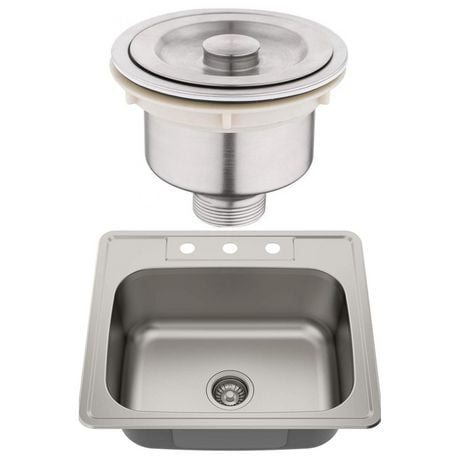 American Imaginations 25-in. W Above Counter Brushed Nickel Laundry Sink Set For 3H8-in. Center Faucet - Strainer Included AI-29419