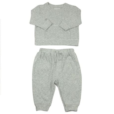 Juddlies Designs - Baby, Toddler - Breathe EZE Collection - Cotton Two Piece Jogger Set - Light Grey Fleck