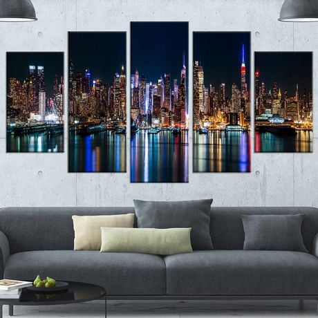 Design Art New York Midtown Night Panorama Extra Large Cityscape Canvas ...