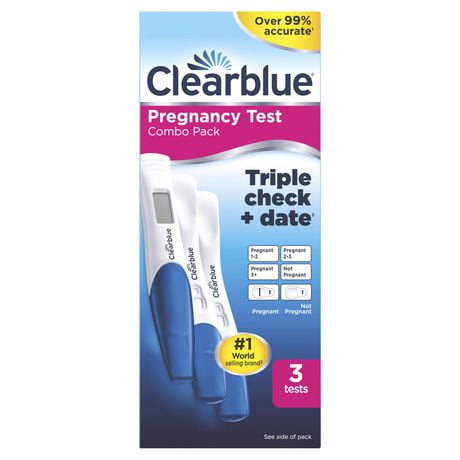Boîte combo Tests de grossesse Clearblue avec Triple Vérification et Date 3 tests