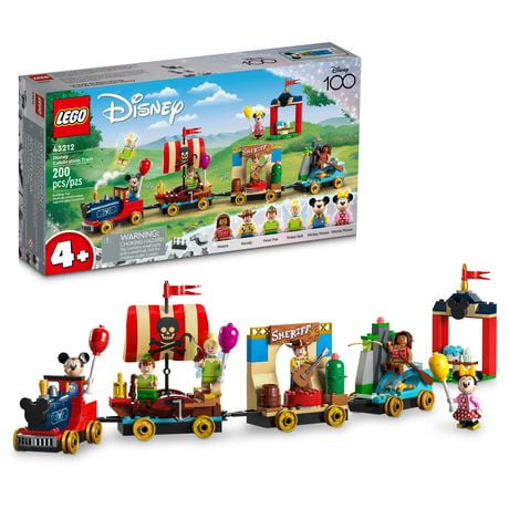 LEGO Disney 100 Celebration Train 43212 Building Toy, Imaginative Play, Fun Birthday Gift for Preschool Kids Ages 4+, 6 Disney Minifigures: Moana, Woody, Peter Pan, Tinker Bell, Mickey & Minnie Mouse, Includes 200 Pieces, Ages 4+