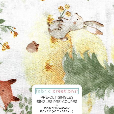 Fabric Creations White with Painted Forest Animals and Trees Fat Quarter Pre-Cut Fabric