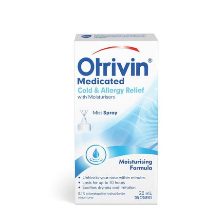 Otrivin Medicated w/Moisturizers Cold & Allergy Relief Nasal Decongestant, 20ml Mist Spray