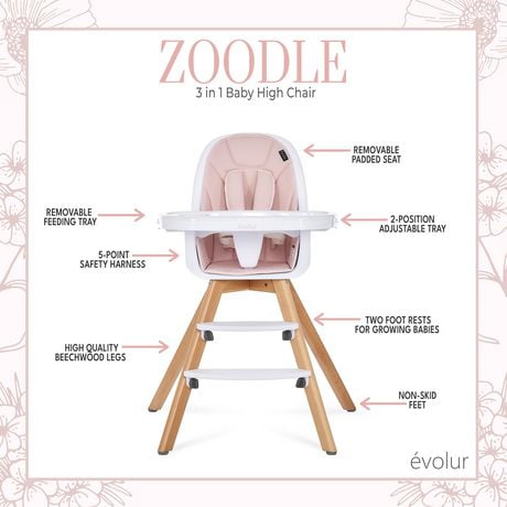 Chaise haute 3-en-1 Zoodle par Evolur