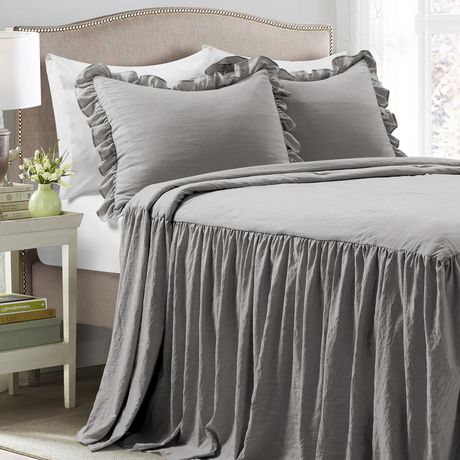 Lush Decor Ruffle Skirt Bedspread Dark Gray 3Pc Set King | Walmart Canada