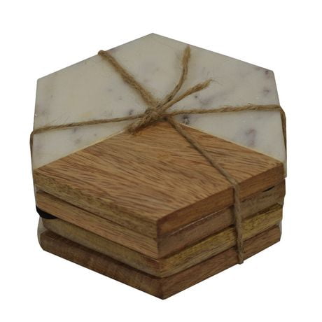 hometrends Wood and Marble Coaster Set