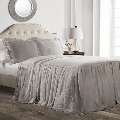 Lush Decor Ruffle Skirt Bedspread Gray 3Pc Set Queen