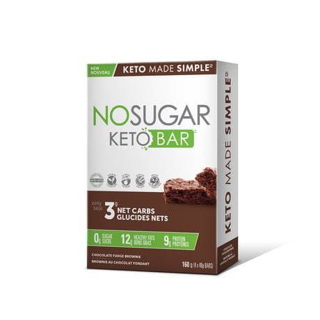 No Sugar KETO Bar Chocolate Fudge Brownie, 4ct (4 x 40g bars) 160 grams net weight