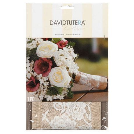 Emballage de bouquet David Tutera en toile de jute et dentelle