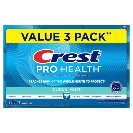 Crest Pro-Health Smooth Formula Toothpaste, Clean Mint Paste, 130 mL, Pack of 3