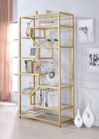 Acme Lecanga Bookshelf In Clear Glass Gold Walmart Canada