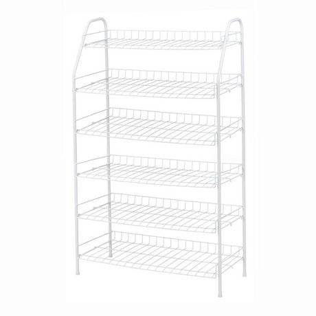 MAINSTAYS 6 Tier White Metal Shoe Rack and Accessories Storage, Assembled Size: 25.75x11.61x42H inch; White coating