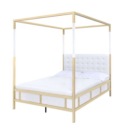 Acme Raegan Queen Bed In White Pu, Queen Size Canopy Bed Frame Canada