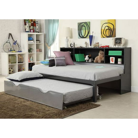 ACME Renell Twin Bed with Bookcase & Trundle in Black & Silver