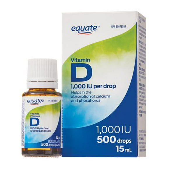 Equate Vitamin D 1000IU 500 Drops, 15mL