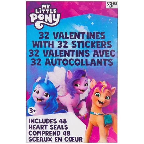 Cartes de Saint-Valentin Mon Petit Poney avec autocollants, multicolores, 32 pièces