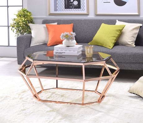 Acme Clifton Coffee Table In Rose Gold, Rose Gold Hexagon Coffee Table