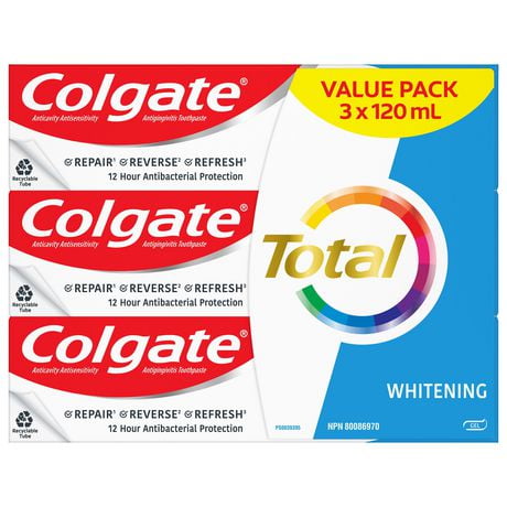 Colgate Total Whitening Toothpaste, 120 mL, 3-pack, Gel, 3 x 120 mL